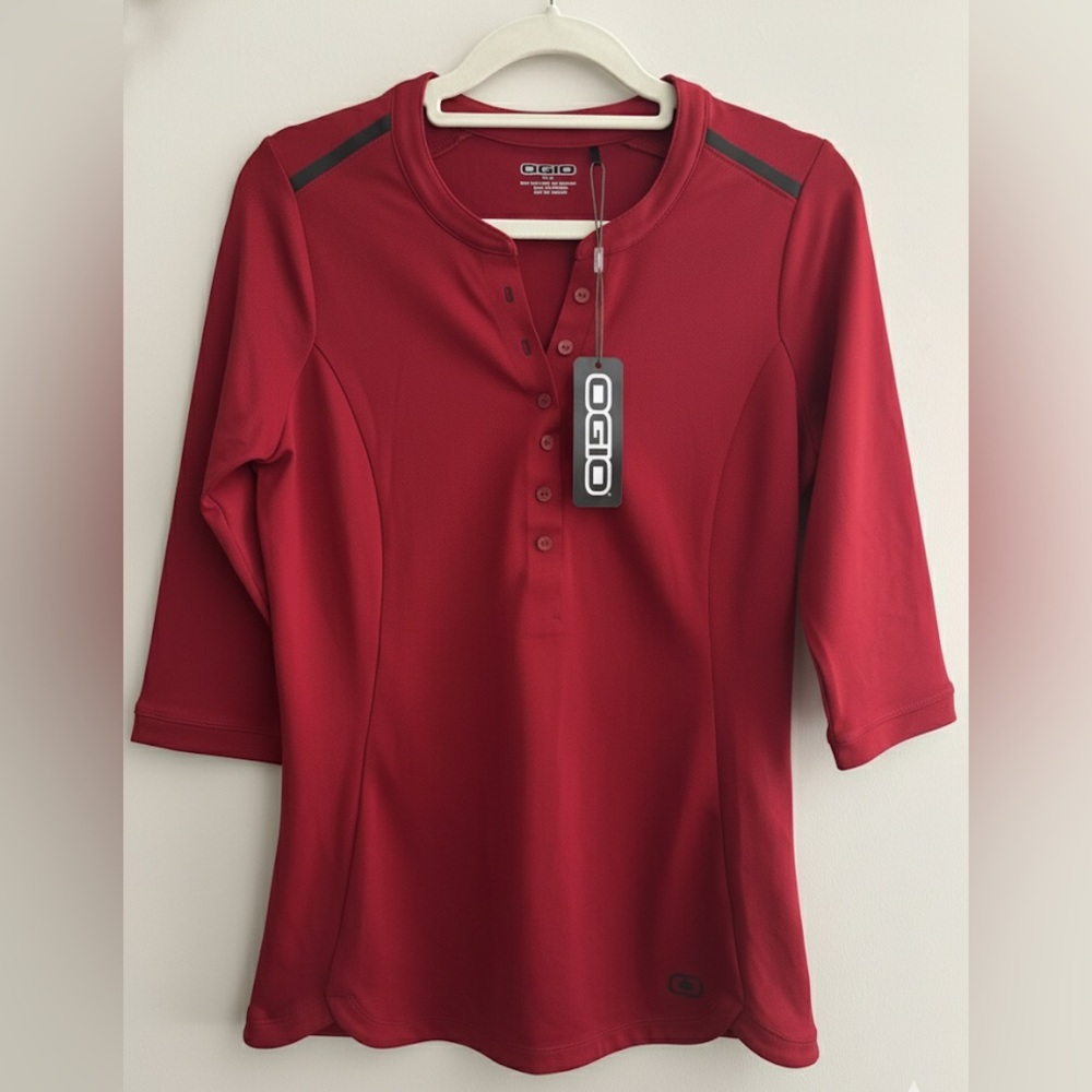 OGIO Red 3/4 Sleeve Henley Shirt